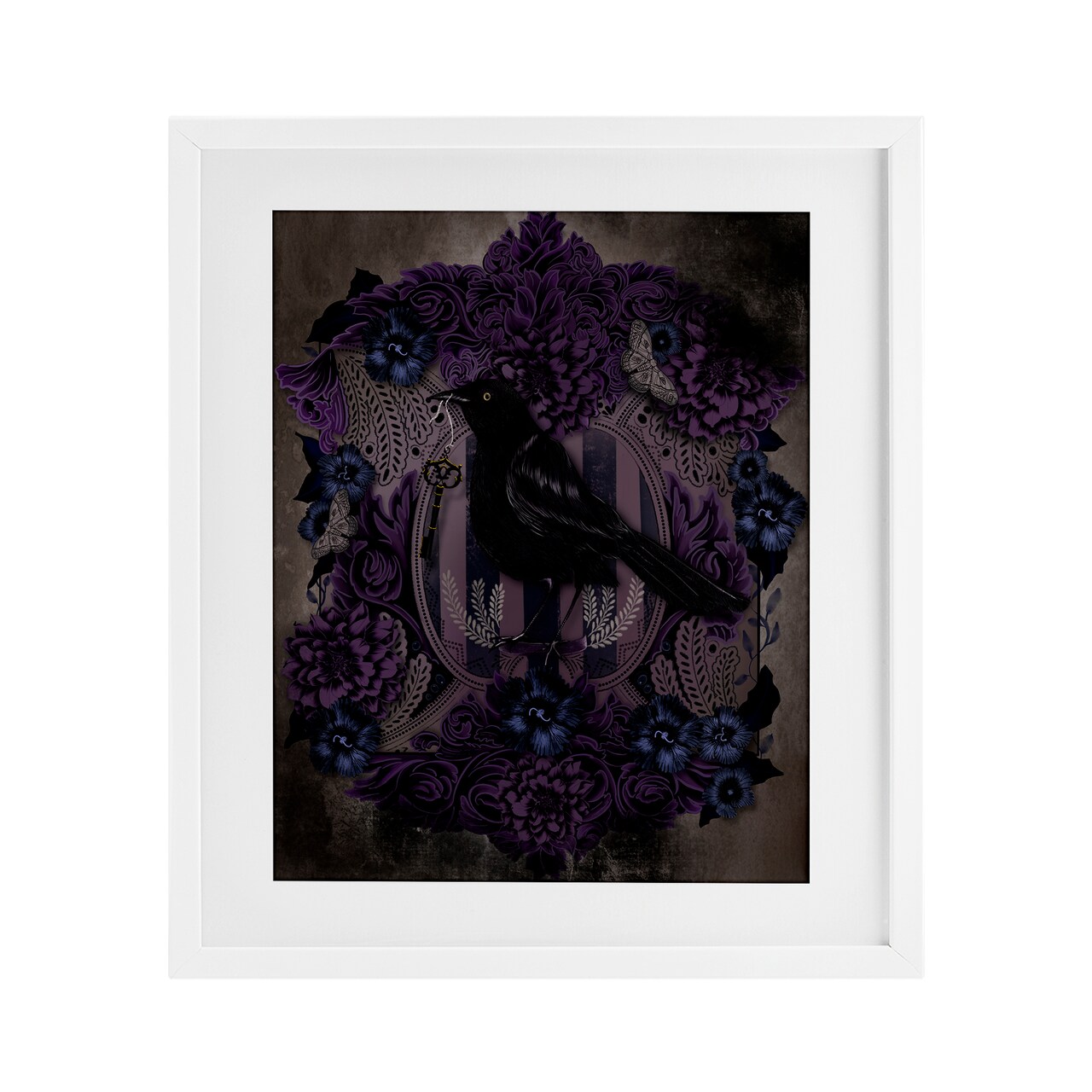 Stupell Industries Raven with Gothic Florals Framed Print Under Glass, design by Lori Mosley